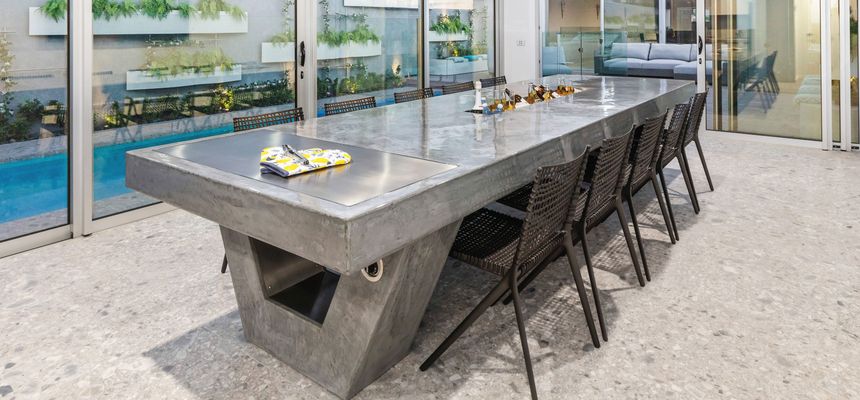 Custom designed lightweight concrete furniture