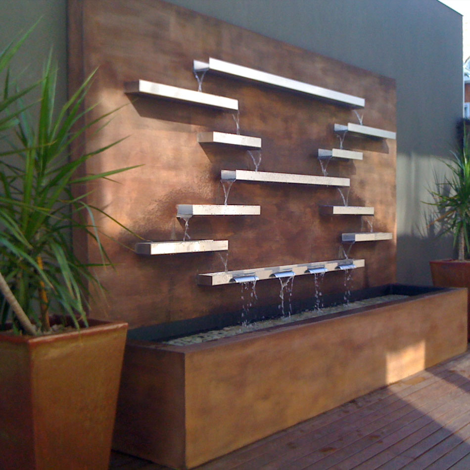 cascading stainless steel spillway water feature 