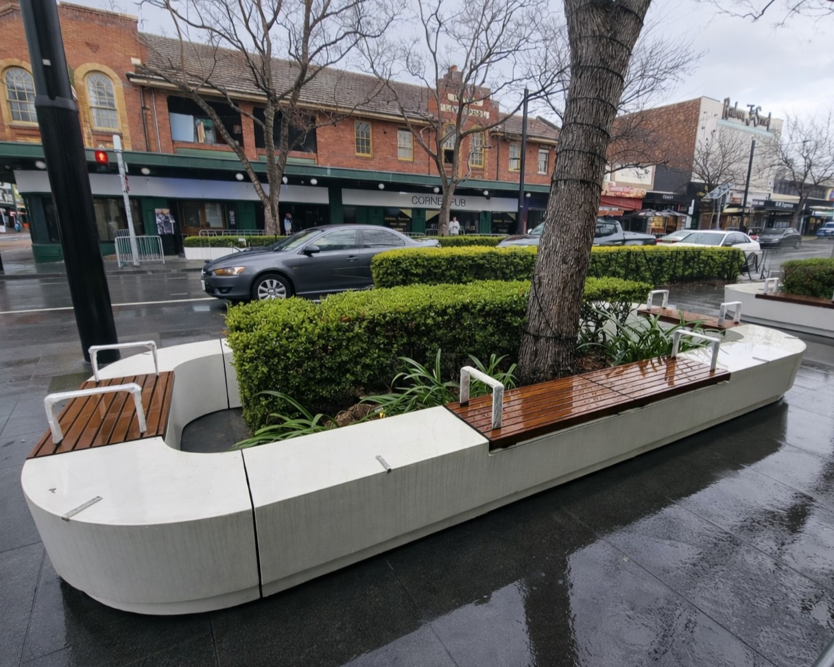 Custom curved Outdoor seats in Liverpool urban area
