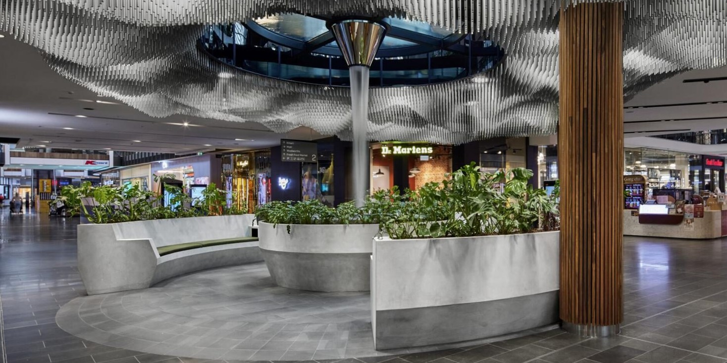 Modular LICOM76 seating and planter boxes at Highpoint Shopping centre by H2O Designs, Melbourne
