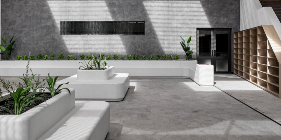 Architectural seating and planter boxes in Coburg islamic centre
