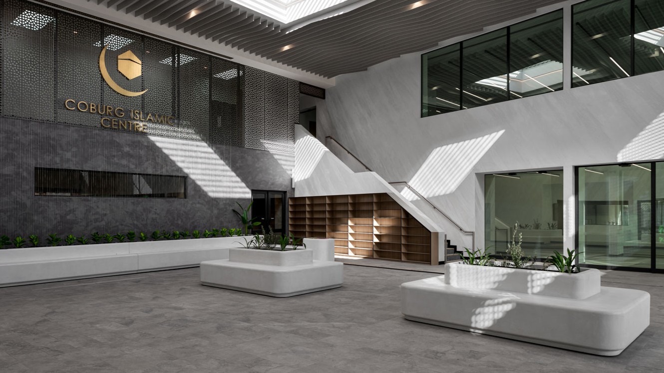 custom architectural seating and planters in Coburg islamic centre